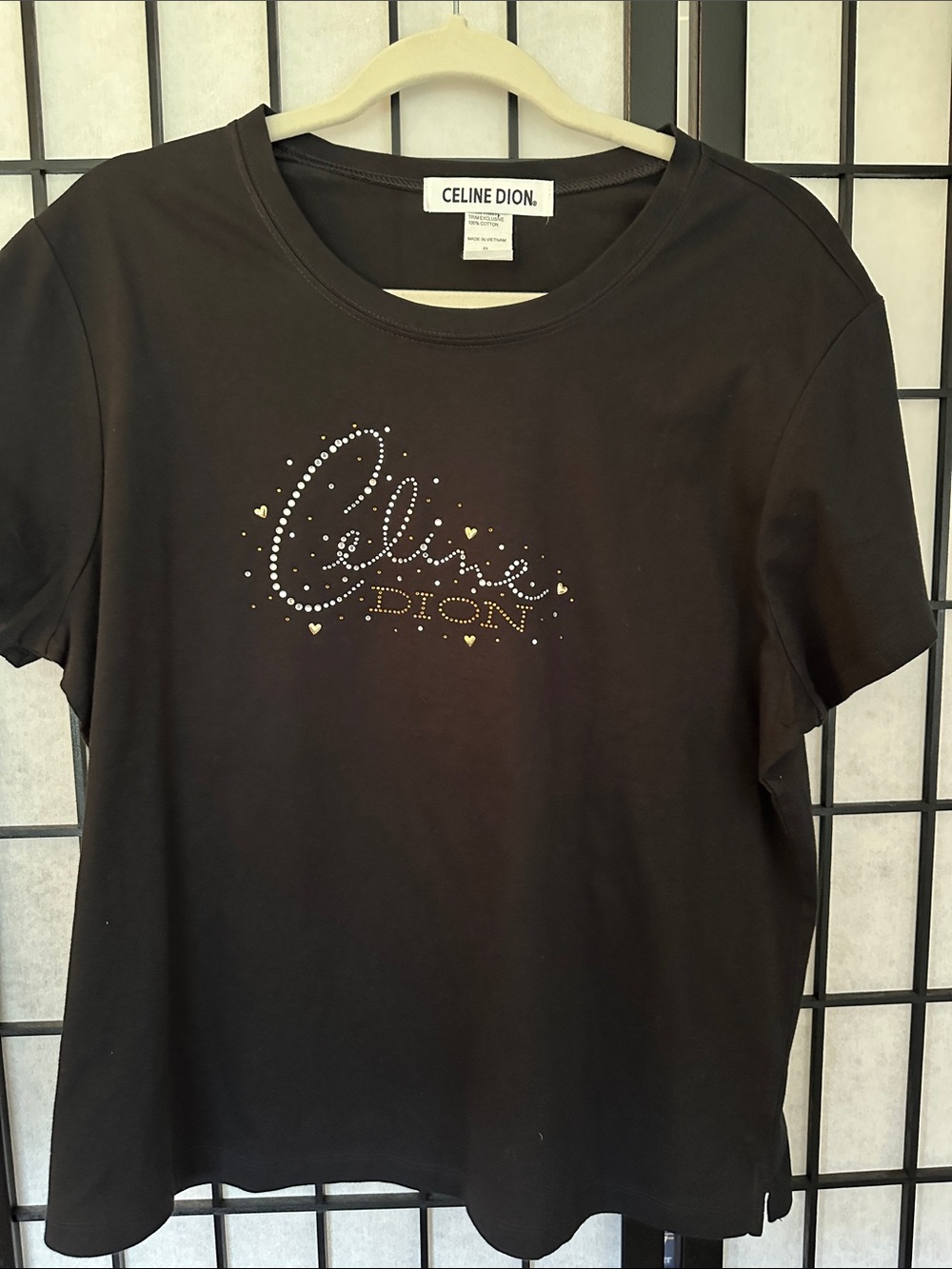 Celine Kids Black Tee with Silver and Gold Stud Logo